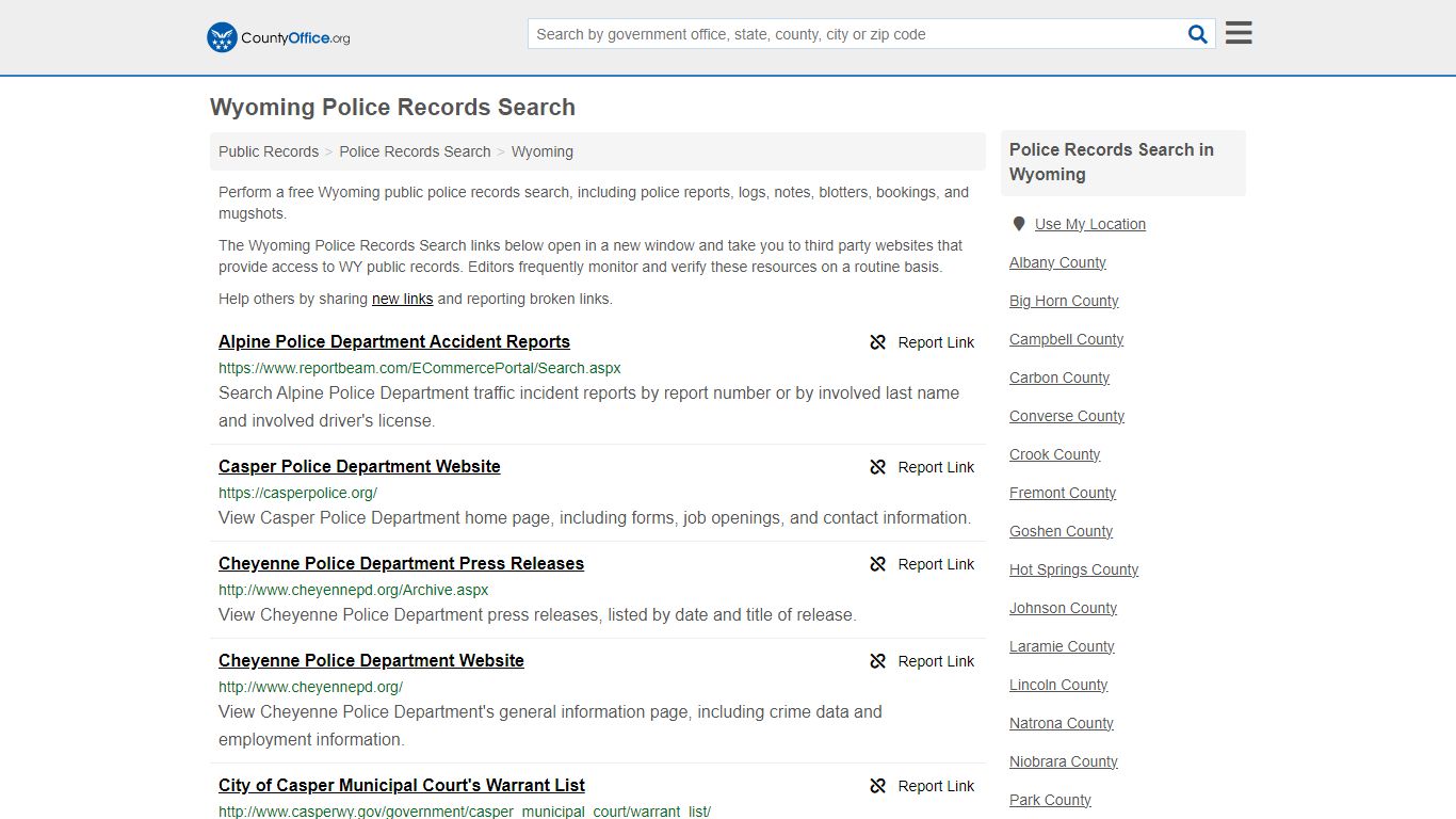 Wyoming Police Records Search - County Office